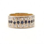 HALLMARKED 18CT BICOLOUR GOLD SAPPHIRE & DIAMOND BAND RING