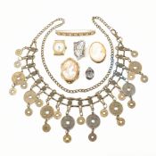 COLLECTION OF ASSORTED SILVER ROLLED GOLD & COSTUME JEWELLERY