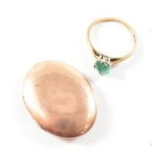 9CT GOLD OVAL PENDANT & HALLMARKED 9CT GOLD EMERALD RING AF