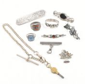 COLLECTION OF ANTIQUE & LATER SILVER & WHITE METAL JEWELLERY