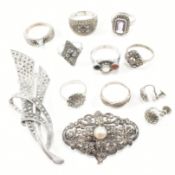 COLLECTION OF ASSORTED SILVER & WHITE METAL MARCASITE JEWELLERY