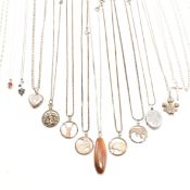 COLLECTION OF SILVER & WHITE METAL PENDANT NECKLACES