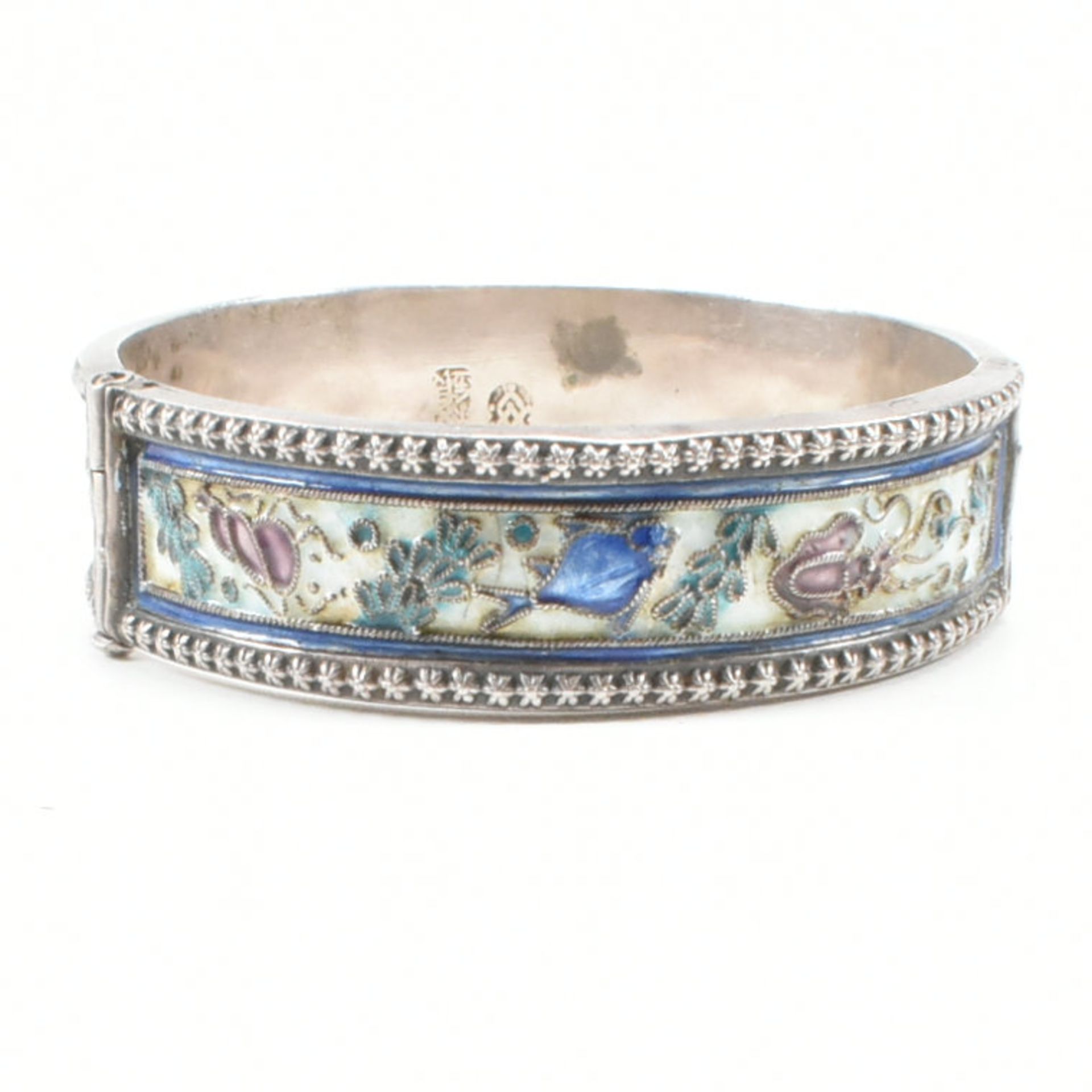 VINTAGE SILVER & ENAMEL FILIGREE CLOISONNE BANGLE BRACELET - Image 4 of 11