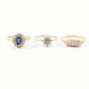 COLLECTION OF THREE 9CT GOLD & GEM SET RINGS