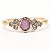 HALLMARKED 9CT GOLD AMETHYST & DIAMOND RING