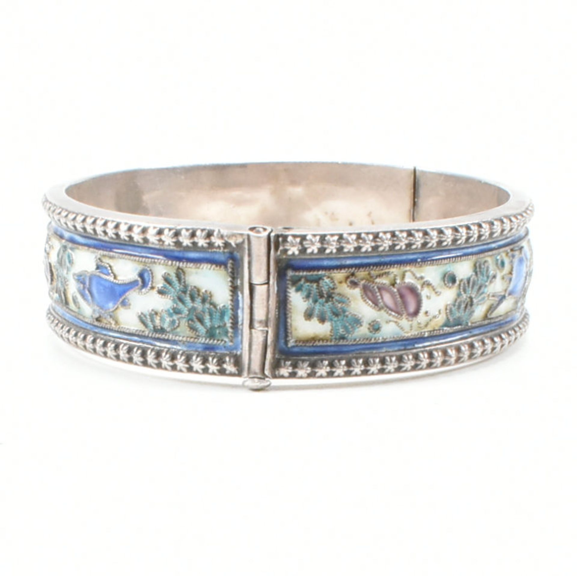 VINTAGE SILVER & ENAMEL FILIGREE CLOISONNE BANGLE BRACELET - Image 3 of 11