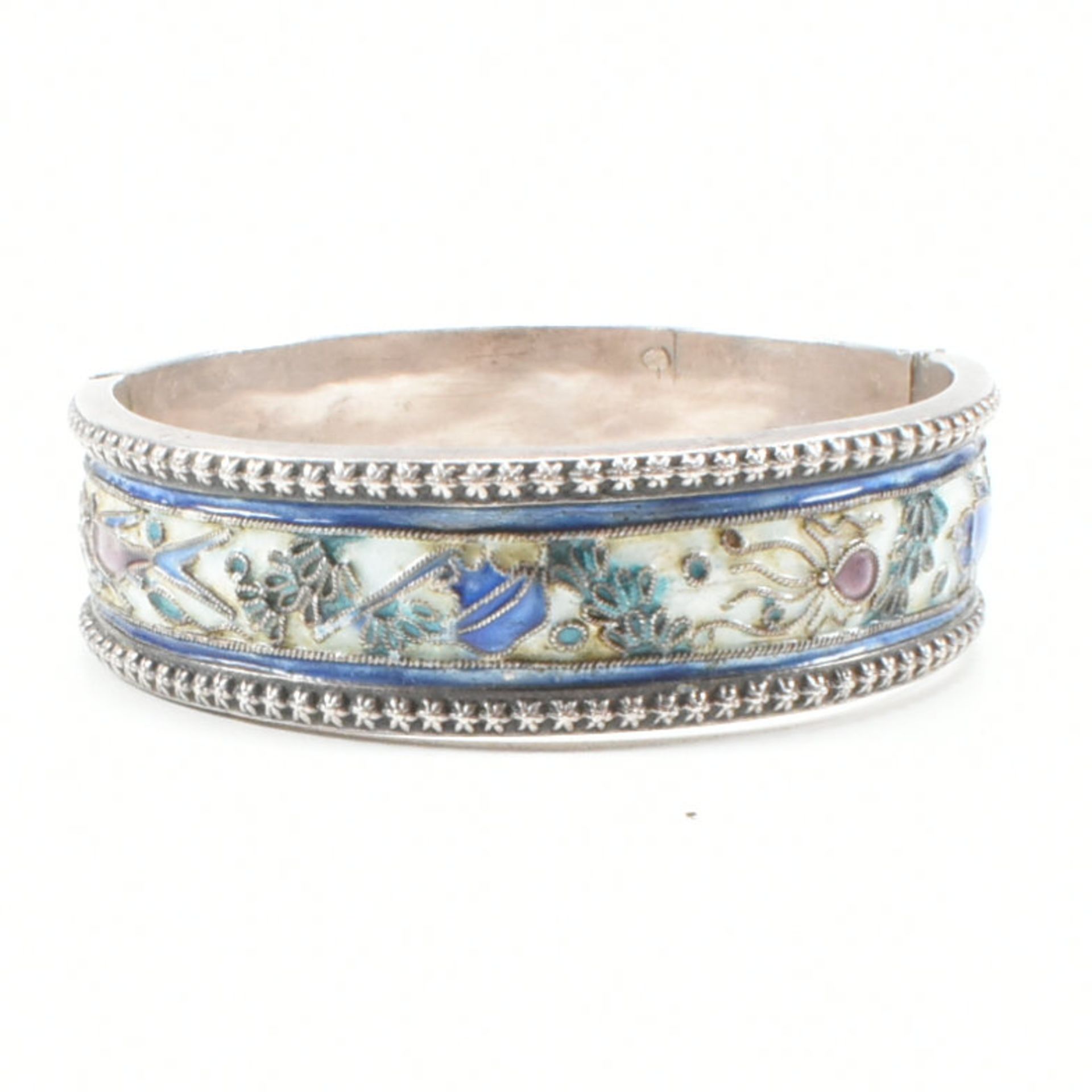 VINTAGE SILVER & ENAMEL FILIGREE CLOISONNE BANGLE BRACELET