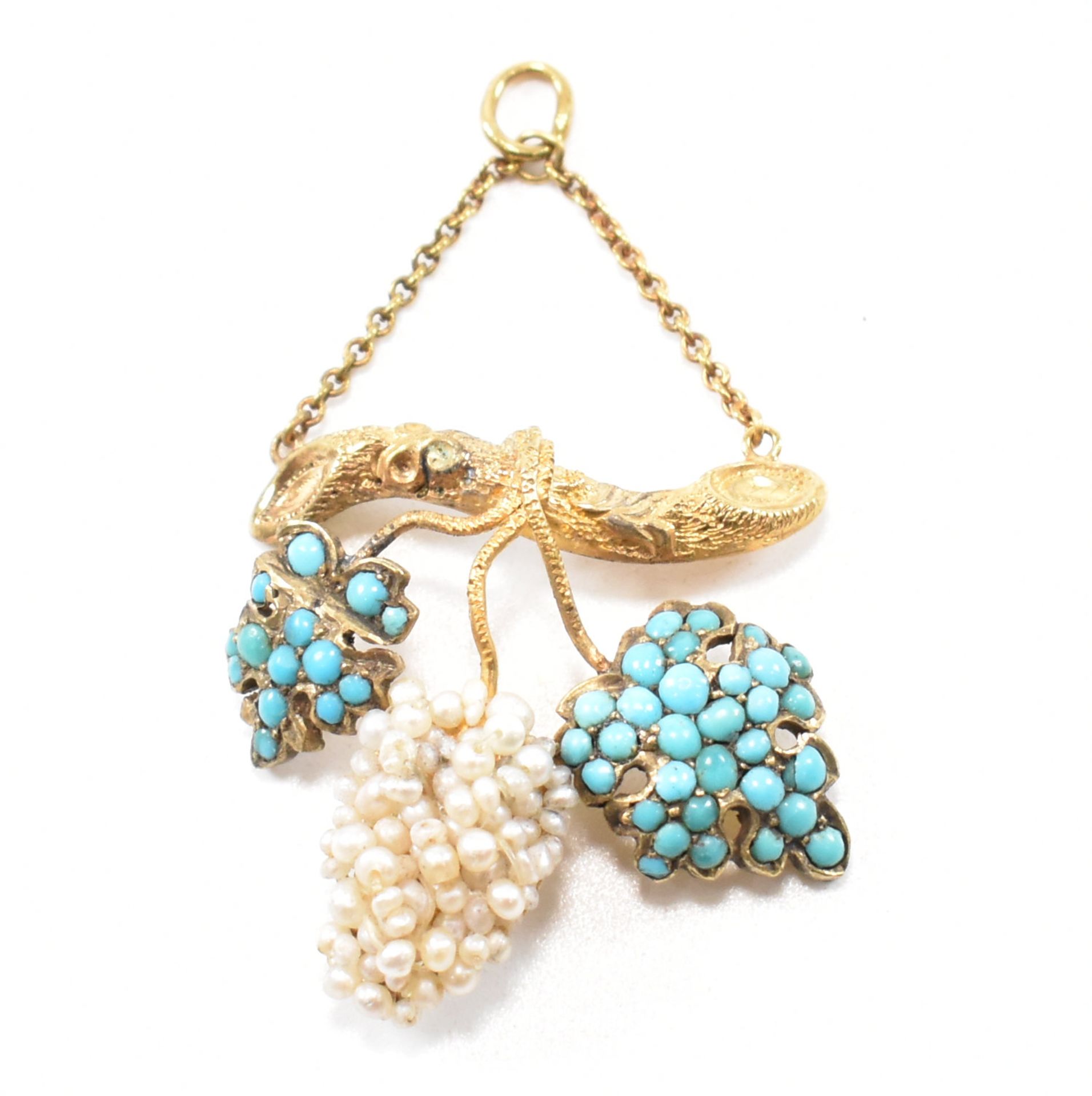 VICTORIAN TURQUOISE & SEED PEARL EARRING & PENDANT DEMI PARURE - Image 7 of 7