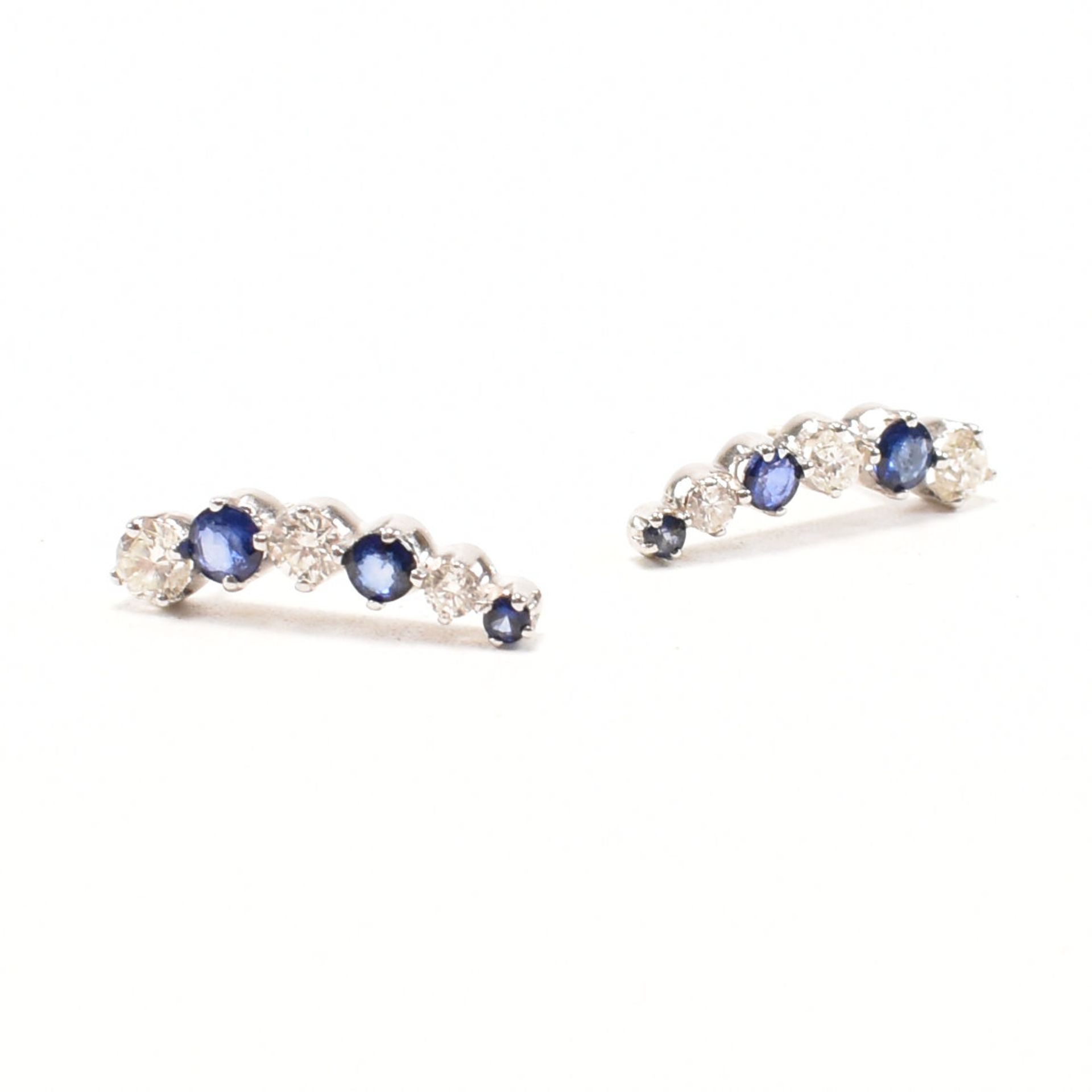 PAIR OF 14CT WHITE GOLD SAPPHIRE & DIAMOND EARRINGS - Image 4 of 8