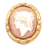 ANTIQUE CARVED CAMEO ARTICULATED LOCKET YELLOW METAL BROOCH PIN