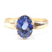 GOLD & SYNTHETIC SAPPHIRE SOLITAIRE RING