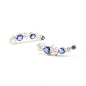 PAIR OF 14CT WHITE GOLD SAPPHIRE & DIAMOND EARRINGS