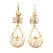 PAIR OF FRENCH 18CT GOLD & SEED PEARL PENDANT EARRINGS