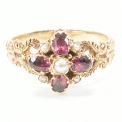 ANTIQUE VICTORIAN PEARL & GARNET MOURNING CLUSTER RING