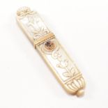 FRENCH 19TH CENTURY GOLD & CARVED MOTHER OF PEARL NEEDLE CASE