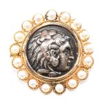 GOLD MOUNTED ALEXANDER III THE GREAT TETRADRACHM COIN BROOCH