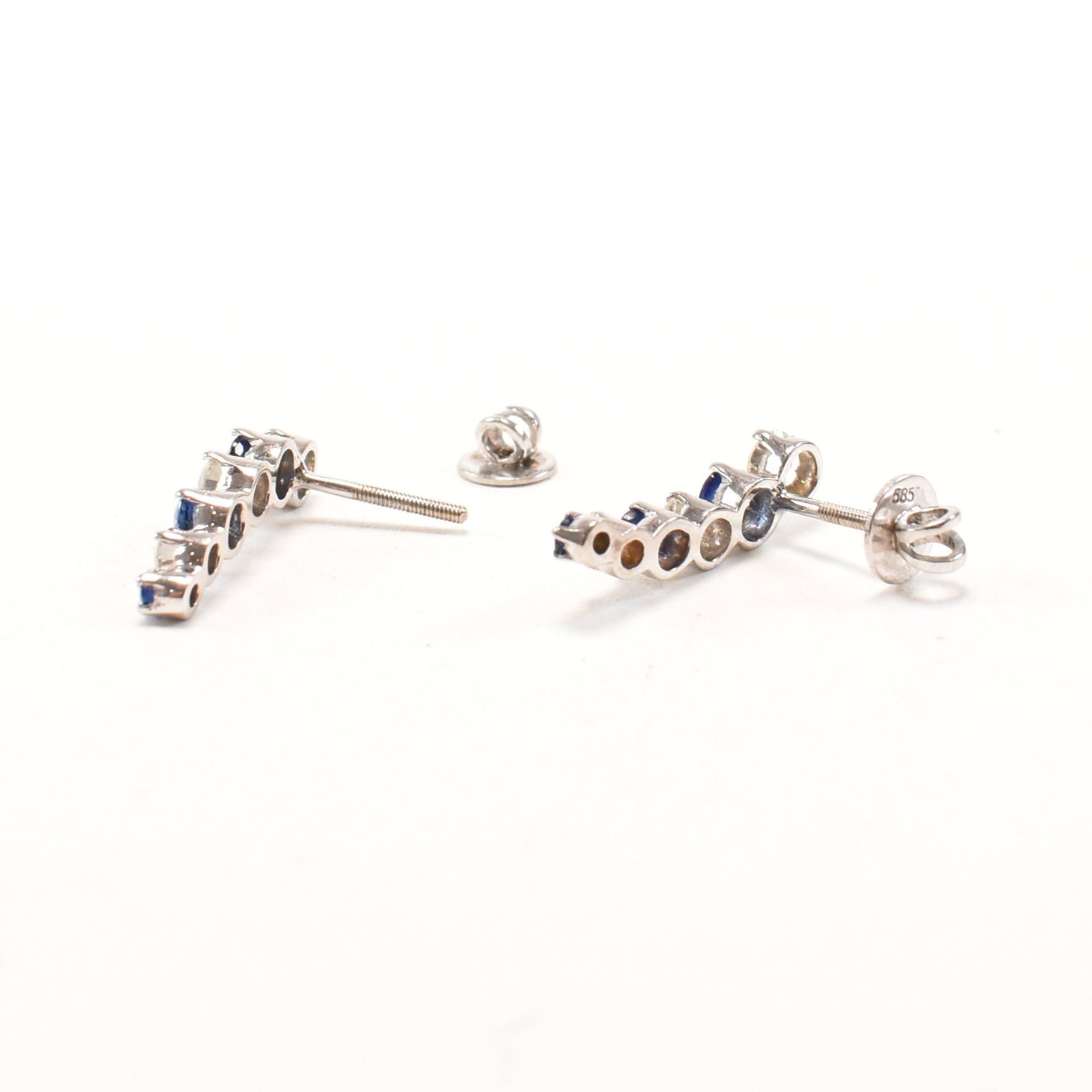 PAIR OF 14CT WHITE GOLD SAPPHIRE & DIAMOND EARRINGS - Image 6 of 8