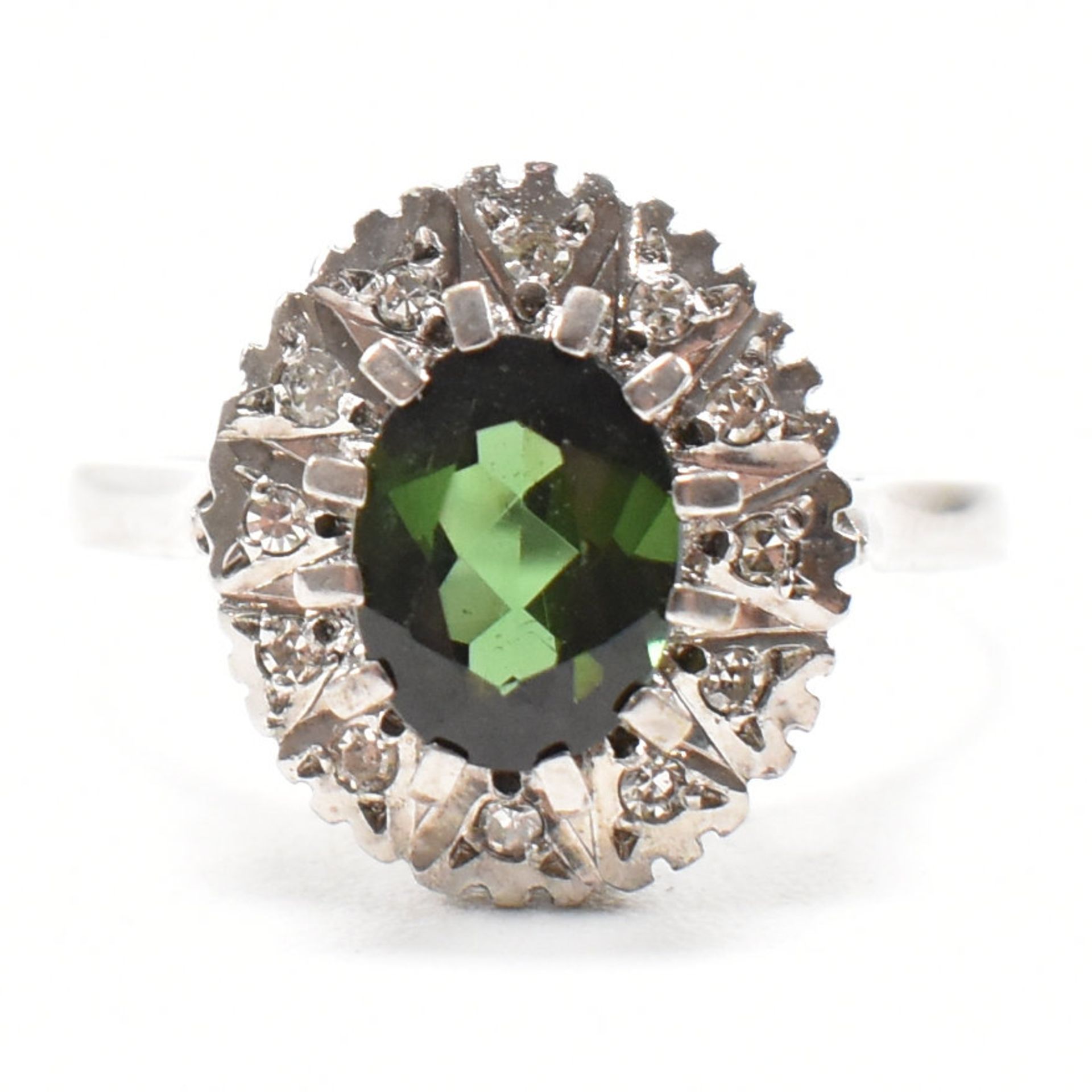 WHITE GOLD TOURMALINE & DIAMOND HALO RING - Image 2 of 8