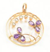 ANTIQUE 9CT GOLD AMETHYST & SEED PEARL NECKLACE PENDANT
