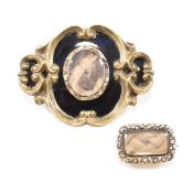 TWO 19TH CENTURY HAIRWORK MOURNING BROOCH PINS