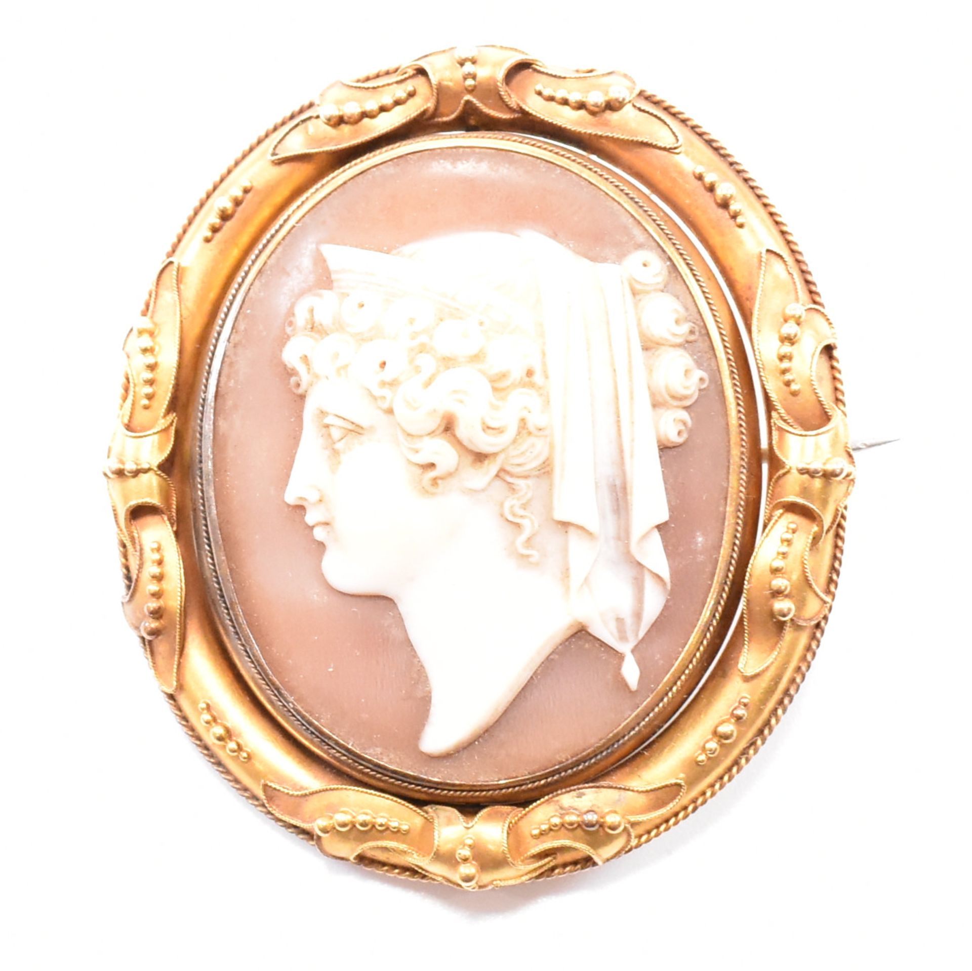 ANTIQUE CARVED CAMEO ARTICULATED LOCKET YELLOW METAL BROOCH PIN - Bild 2 aus 6