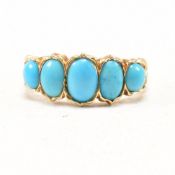 EARLY VICTORIAN TURQUOISE FIVE STONE YELLOW METAL RING