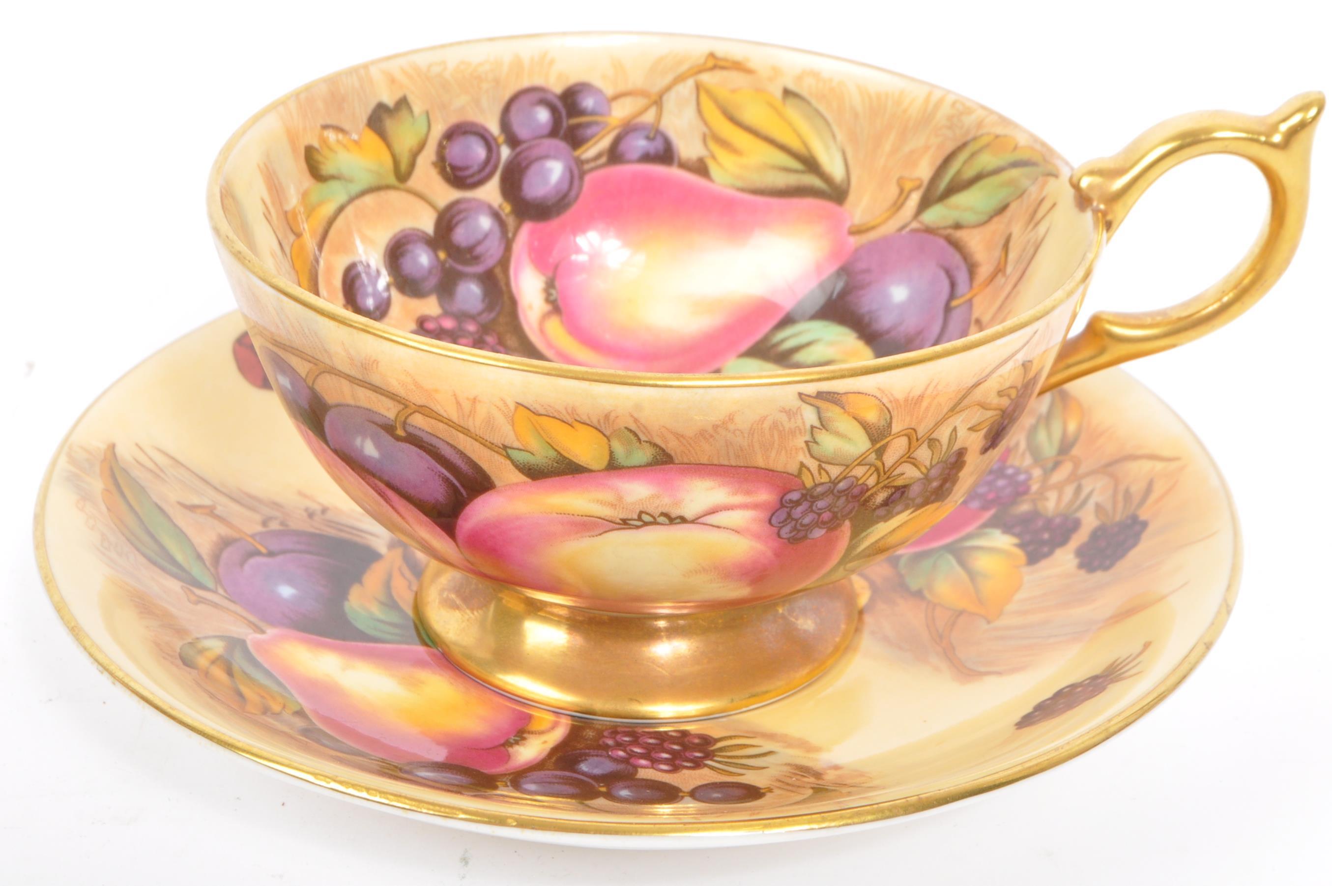 TRIO AYNSLEY N. BRUNT ORCHARD GOLD CHINA TEACUP & SAUCERS - Image 3 of 5