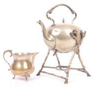 EARLY 20TH CENTURY SILVER PLATED KETTLE WITH MILK JUG