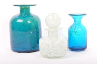 THREE PIECES OF MDINA ART GLASS - VASES & DECANTER VASE