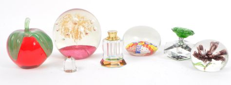 COLLECTION OF ART GLASS - PAPERWEIGHTS & FLASH CUT SCENT BOTTLES
