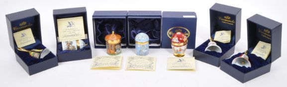 SEVEN VINTAGE CRUMMLES HAND PAINTED ENAMELED TRINKET BOXES