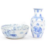 19TH CENTURY CHINESE BLUE & WHITE VASE WITH BOWL