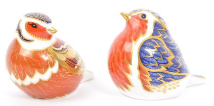 TWO CROWN DERBY BONE CHINA IMARI BIRD PAPERWEIGHTS