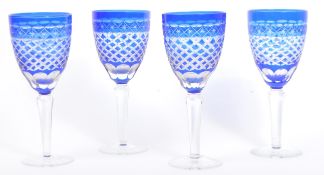 COLLECTION OF FOUR CZECH BLUE CUT LEAD WINE GLASSES