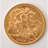 1968 FULL 22CT GOLD SOVEREIGN COIN - 8.1G