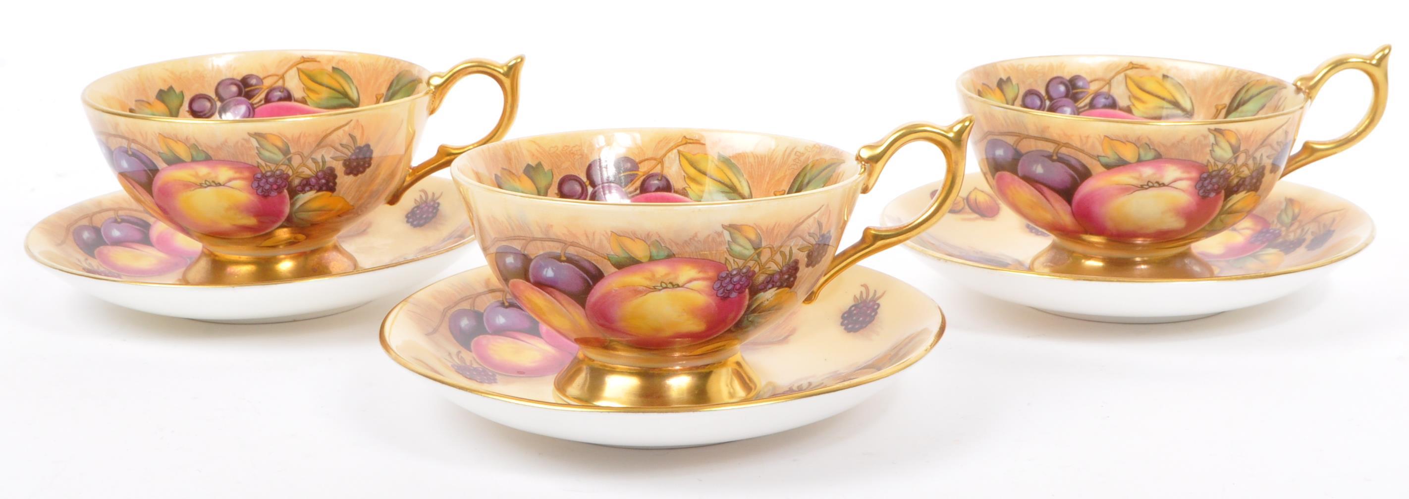 TRIO AYNSLEY N. BRUNT ORCHARD GOLD CHINA TEACUP & SAUCERS