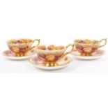 TRIO AYNSLEY N. BRUNT ORCHARD GOLD CHINA TEACUP & SAUCERS