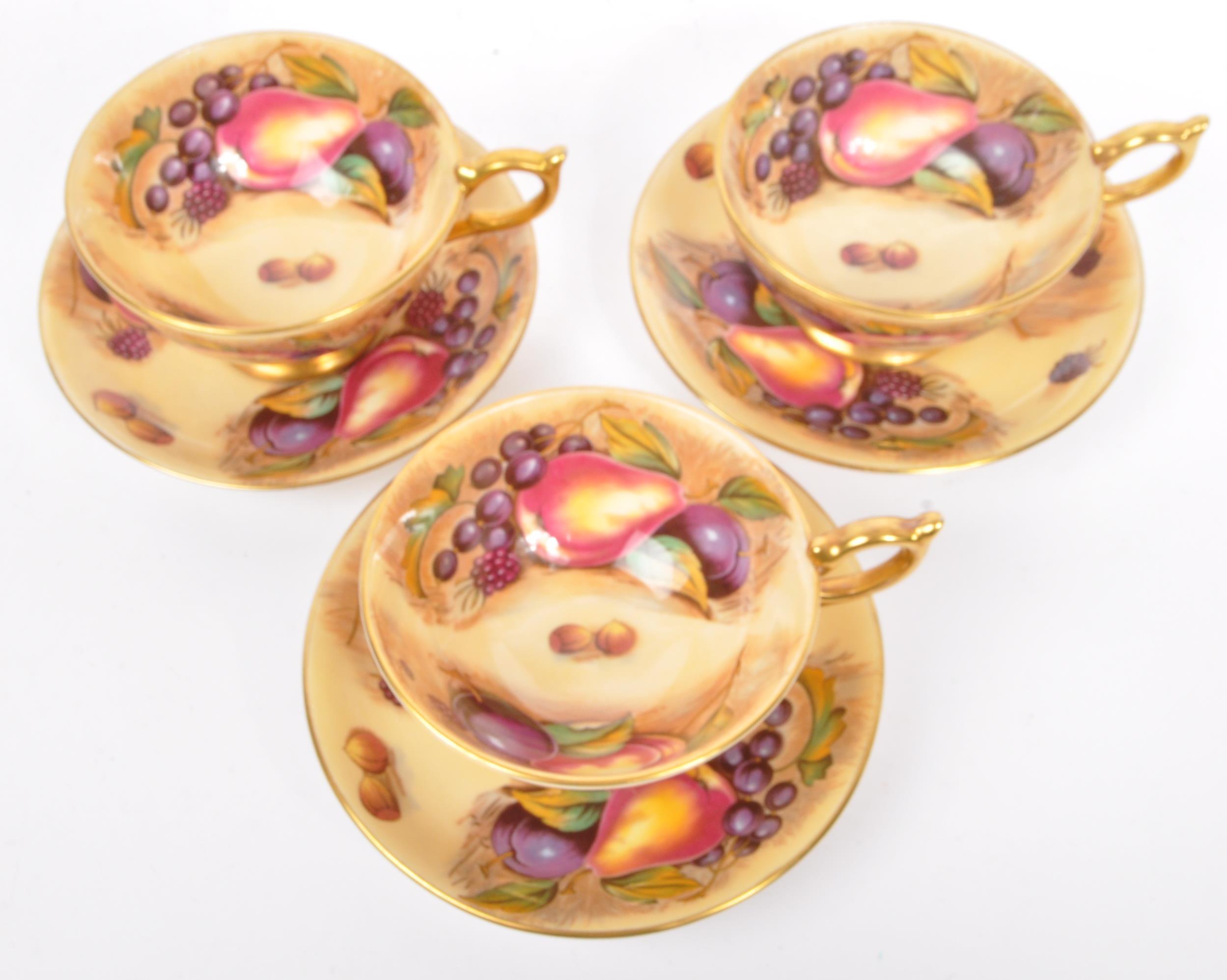 TRIO AYNSLEY N. BRUNT ORCHARD GOLD CHINA TEACUP & SAUCERS - Image 2 of 5