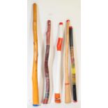 COLLECTION OF FIVE 20TH CENTURY DIDGERIDOOS DIFFERENT SIZES