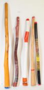 COLLECTION OF FIVE 20TH CENTURY DIDGERIDOOS DIFFERENT SIZES