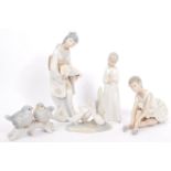 FIVE 20TH CENTURY SPANISH LLADRO FINE BONE CHINA FIGURES