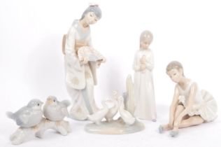 FIVE 20TH CENTURY SPANISH LLADRO FINE BONE CHINA FIGURES