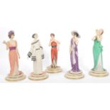 FIVE LATE 20TH CENTURY CAPODIMONTE MODE LIBERTY FIGURINES