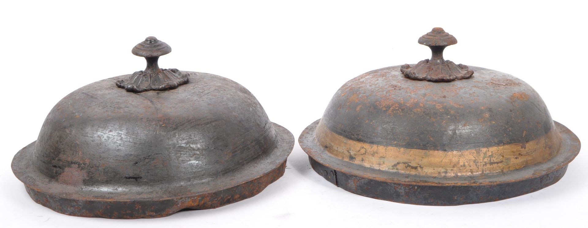 TWO 19TH CENTURY PAINTED METAL URN LIDS