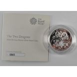 UK ROYAL MINT 2018 1OZ FINE SILVER PROOF 'THE TWO DRAGONS' COIN