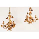 PAIR OF MID CENTURY ITALIAN FLORENTINE GILT METAL CHANDELIER