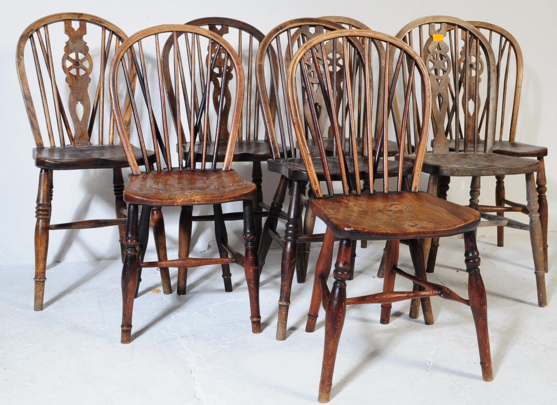 19TH CENTURY HARLEQUIN OAK WHEELBACK & CANDLESTICK CHAIRS - Image 2 of 9