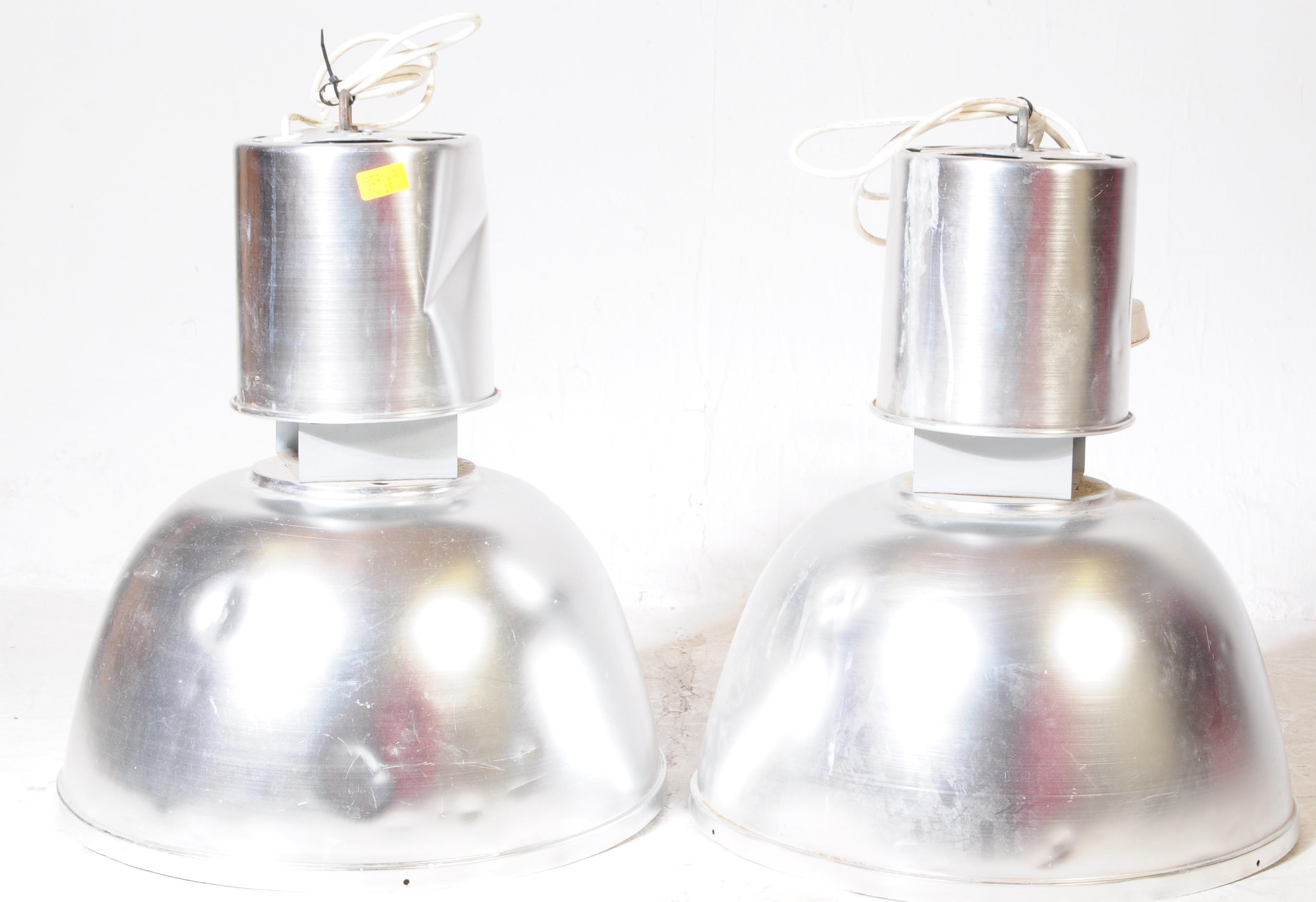 TWO MID CENTURY LARGE INDUSTRIAL PENDANT CEILING LIGHTS