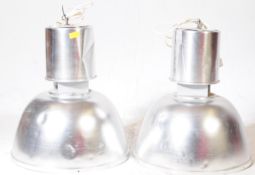 TWO MID CENTURY LARGE INDUSTRIAL PENDANT CEILING LIGHTS
