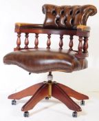 MID CENTURY CHESTERFIELD LEATHER CAPTAIN SWIVEL CHAIR